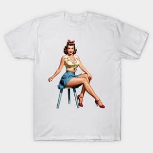 Pin up Girl in Yellow Top T-Shirt